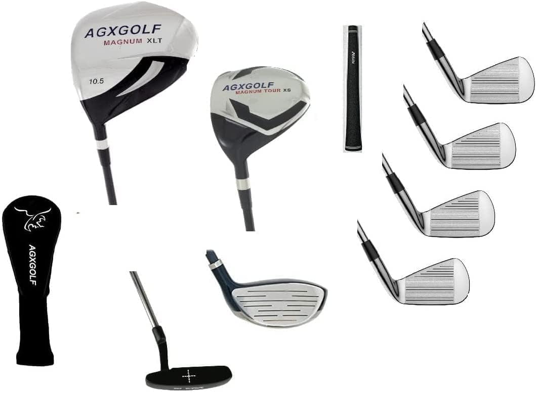 Mens Left Hand Tour EX Edition Golf Club Set wOverSize 460cc Driver + 5 Wood & Utility Club + 5, 7 & 9 Irons + Wedge + Putter: Cadet, Regular & Tall Lengths: USA Built