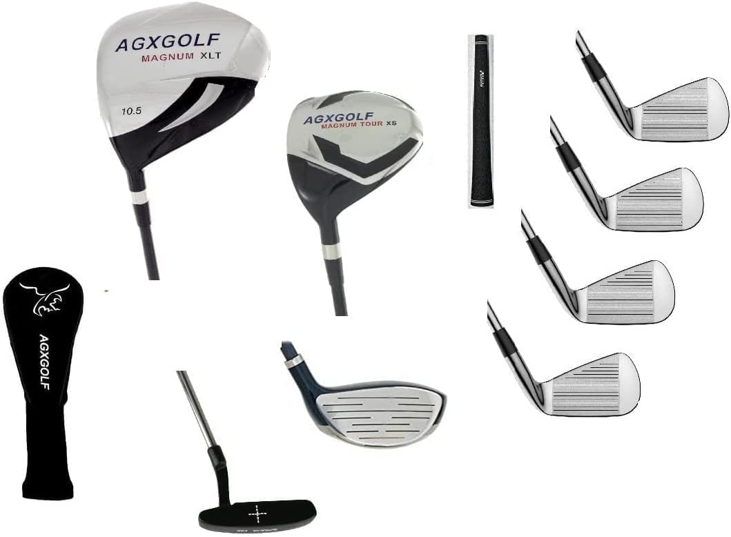 AGXGOLF Mens Left Hand Tall Length (+1.5) Tour EX Edition Golf Club Set wOverSize 460cc Driver + 5 Wood & #7 Utility Wood + 5, 7 & 9 Irons + SW + Putter: USA Built