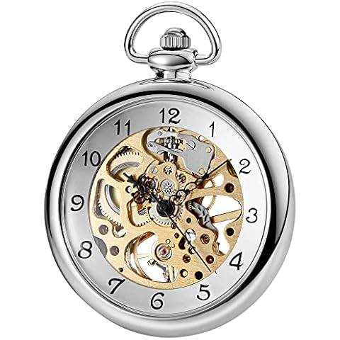 Classic Mechanical Pocket Watch Unique Simple Open Face Steampunk Skeleton Pendant with Chain for Birthday Christmas Gifts & Gift Box Cover