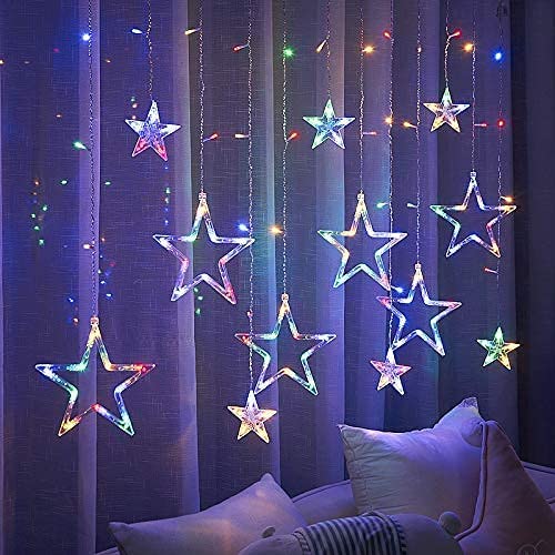 Image of Lexton 12 Stars 138 Led Curtain Lights with 8 Flashing Modes Decoration for Christmas, Wedding, Party, Home, Patio Lawn Multicolor (138 Led-Star, Pack of 2)