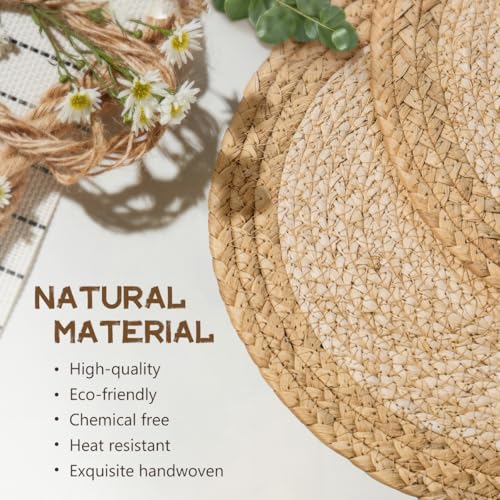 Image of 13 in Woven Placemats Plate Chargers Set of 8, Boho Farmhouse Rustic Round Place Mats for Dinner Plates, Rattan Wicker Table Mats Chargers for Dining Table Decor