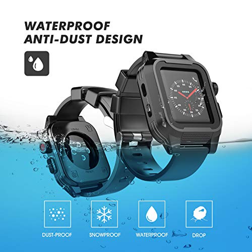 Waterproof Apple Watch 38Mm Case,Mangix Shockproof Impact Resistant Rugged Protective Case With Bulit-In Screen Protector And Premium Soft Strap Bands For Apple Watch Series 3 & 2 38Mm (Black) #TOP1