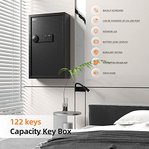 Xdeer 122 Keys Key Lock Box Wall Mount With Advanced Anti-Theft Deposit Key Slot & Led Light, Key Cabinet With Combo And Key Lock, Key Safe For Hotels & Office & Companies & Car Dealerships #TOP2