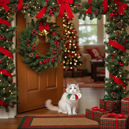 Collar navideño para perro y gato L/XL rojo blanco y verde miniatura 6