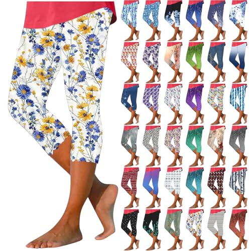 Capri Leggings for Women 2025 Floral Print High Waist Capris Tummy Control Knee Length Yoga Pants Cropped Trouser
