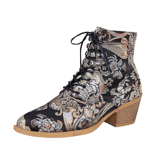 Bottines pour femme en cuir véritable à talon haut de gamme et style rétro