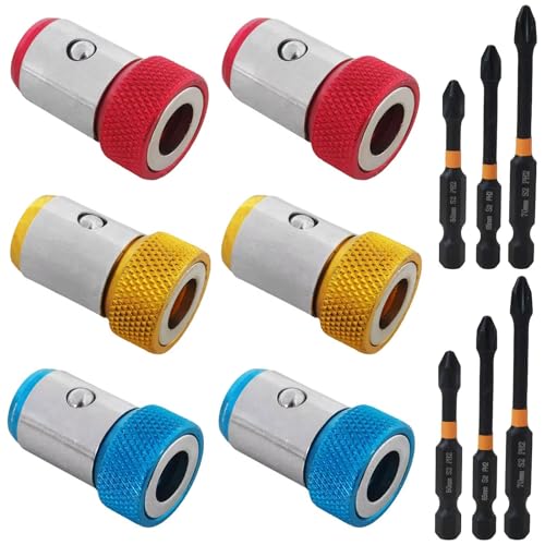 HEKUTU Magnetic Screw Retention Ring Kit - 6 Pieces with 6 PH2 Screwdriver Bits for Drills