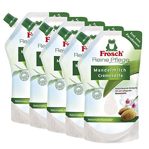 Preisvergleich Produktbild 5x Frosch Reine Pflege Mandelmilch Cremeseife 500 ml - Nachfüllbeutel