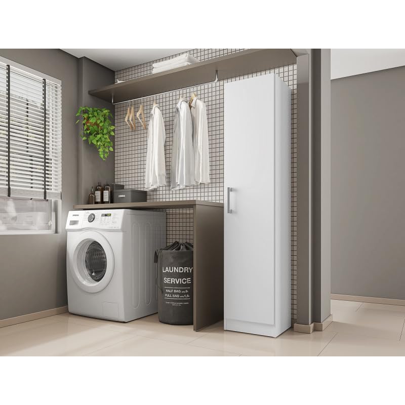 Armoire 1 Porte Blanche Mutifonctions 4 Niches L 35 H 160.6 P 31.5 cm