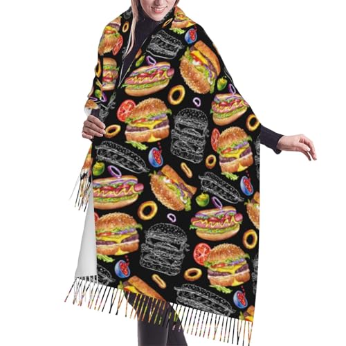 Cheese and Burgers Scarf Shawl Wrap Warm Blanket Neckerchief for Men Women Decor
