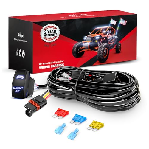Image of Nilight 14AWG LED Light Bar Wiring Harness Kit with Pulse Power Plug Connector 12V On Off 5Pin Rocker Switch Relay Fuse for Polaris RZR General Ranger Pulse Bus bar - 1 Lead Blue