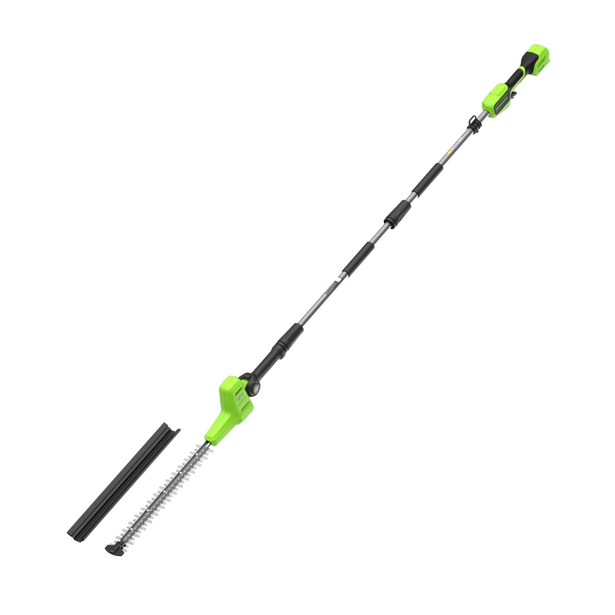 Greenworks 24V Cortasetos Pértiga a Batería con Eje Divisible, Cuchillas Doble Acción 51 cm, Cortes 28 mm, Pivote Cabezal de 112.5°, 3200 SPM SIN Batería ni Cargador PH24B01-01