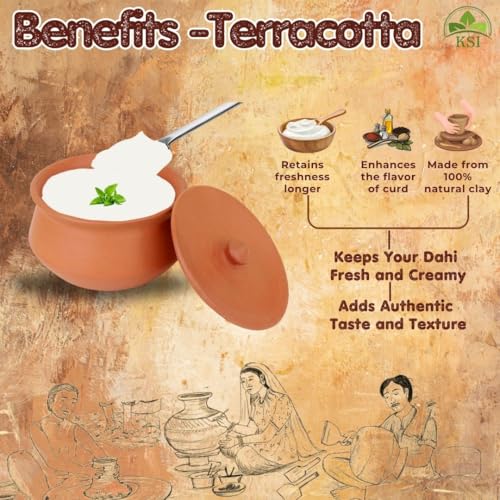 Image of KSI Unglazed Mud Clay Pot for Thick Curd Making | Self-Cooling Raw Clay Handi | Natural Dahi Preserving Pot | Traditional Indian Clay Pot for Curd | Eco-Friendly, Handcrafted Clay Storage Pot |700ml