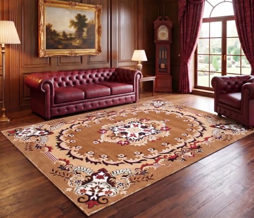 Image of SABIRA Carpet(Size-150x200 Cm / 60x78 in) Modern Floral Area Rug Large Carpet for Living Room, Bedroom & Dining Room, Washable, Non-Slip, (Color - Gold)