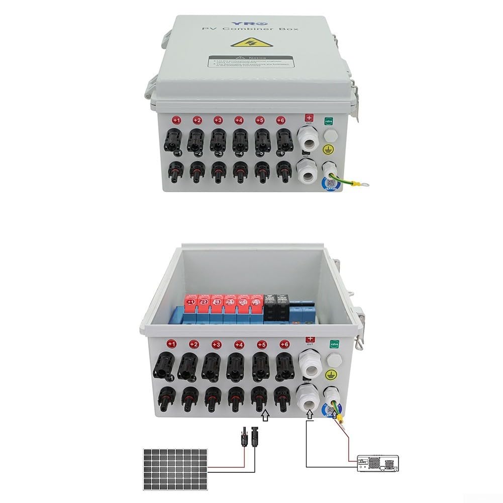 6-saitige Solar-PV-Kombinatorbox mit DC-Sicherung und Schutzschalter, IP65 wasserdichtes Photovoltaik-Array-Anschlussgehäuse für netzunabhängige Solaranlage und Wohnmobil-Camper