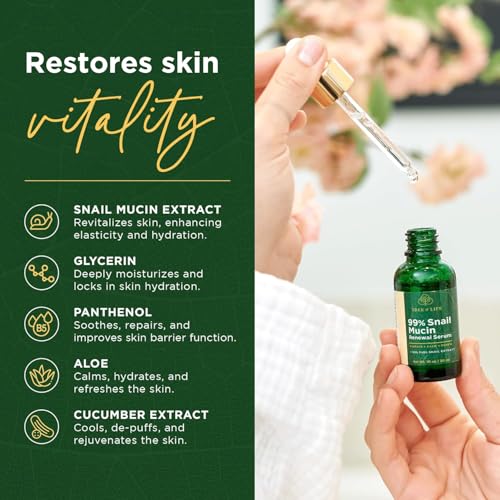 Tree of Life Beauty 99% Snail Mucin Serum - Hydrating Serum for Face with Aloe Vera and Cucumber - Snail Serum Pore Minimizer for Face - Highly Concentrated Skin Care Face Serum for Women 1 Fl Oz - Image 5
