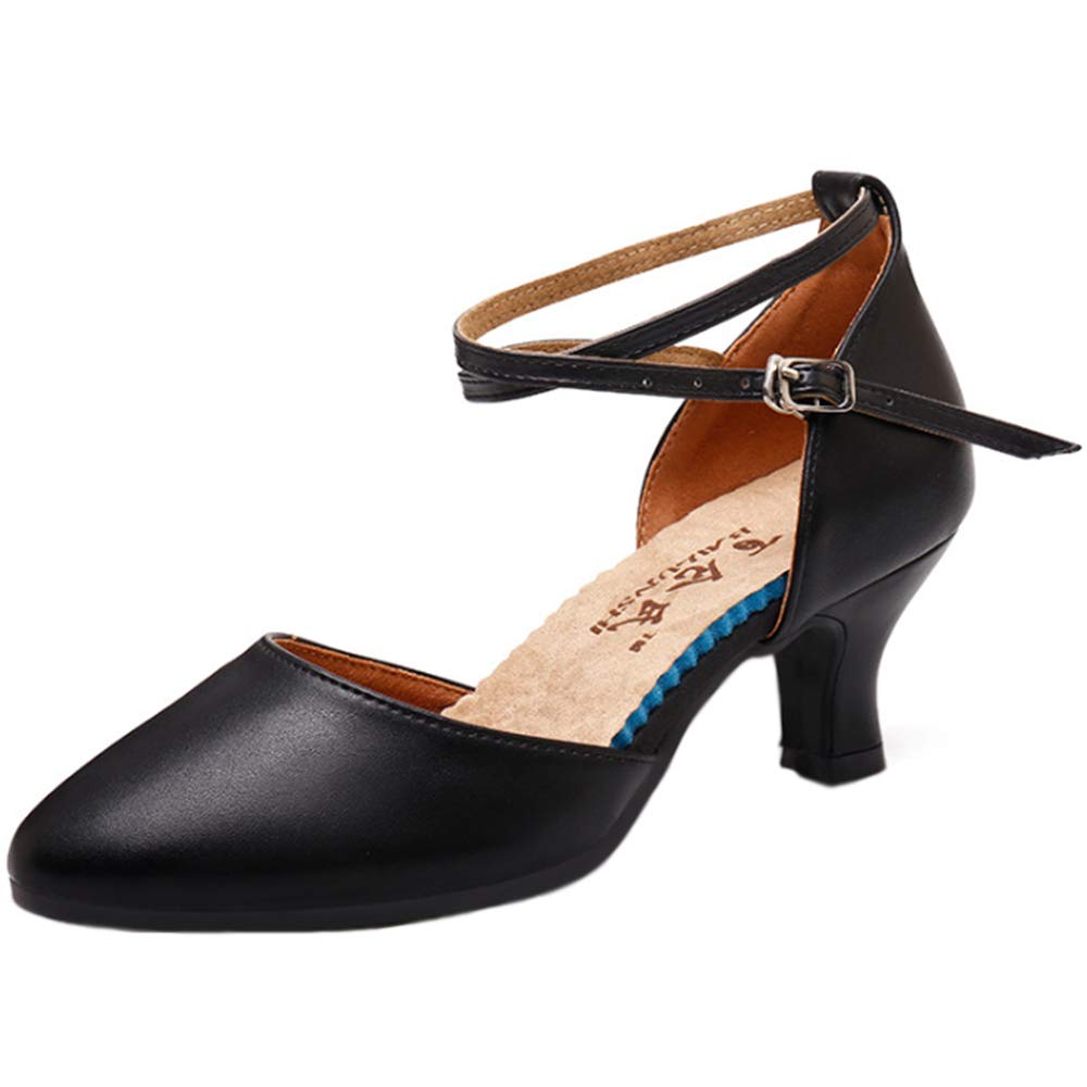 AXDNH Chaussures Danse Latine Femme Cuir Microfibre - Semelle Caoutchouc Souple Noir EU37