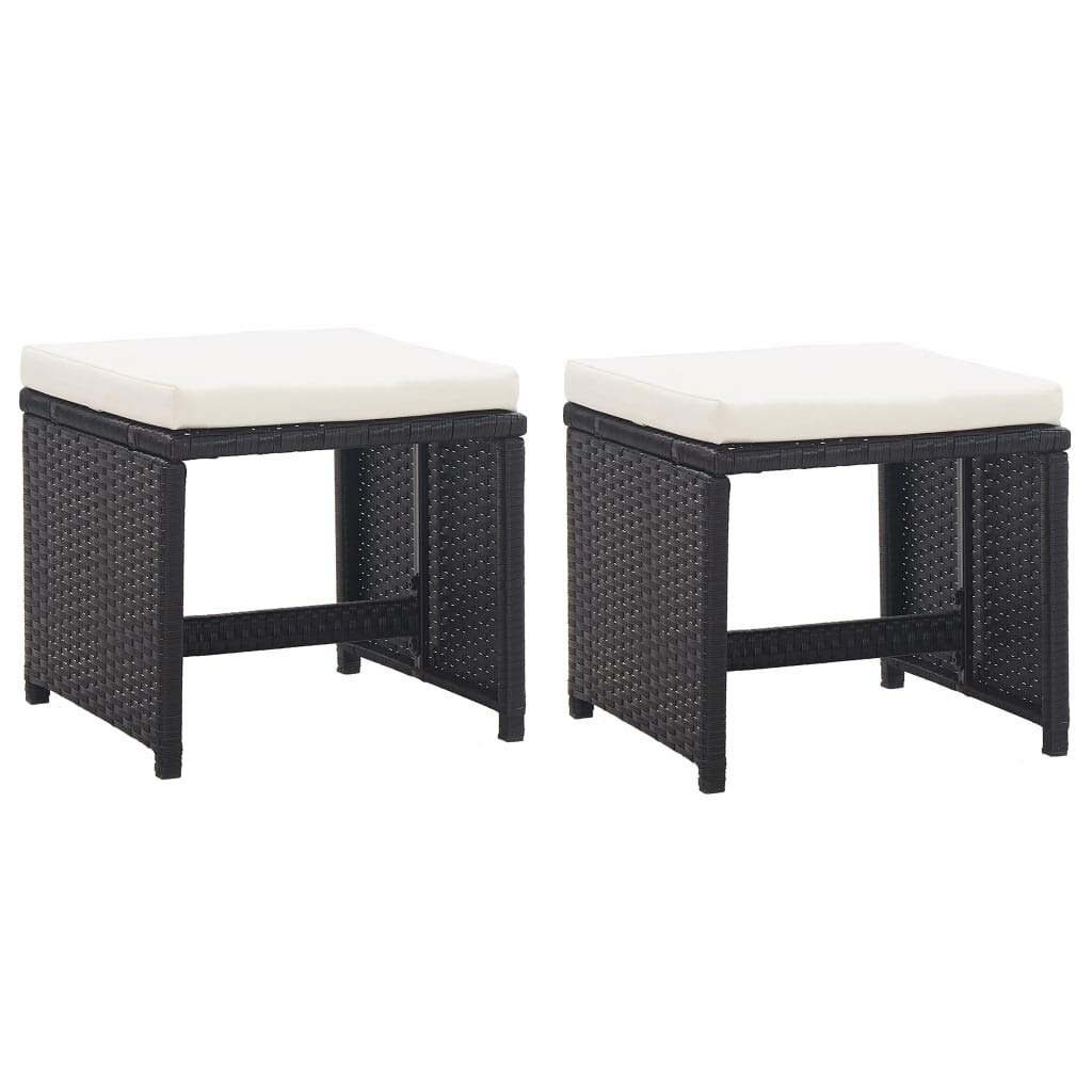 Taboret ogrodowy 2 szt. z poduszką do siedzenia Poly Rattan czarny do ogrodu i na basen, balkon i taras, krzesło ogrodowe.