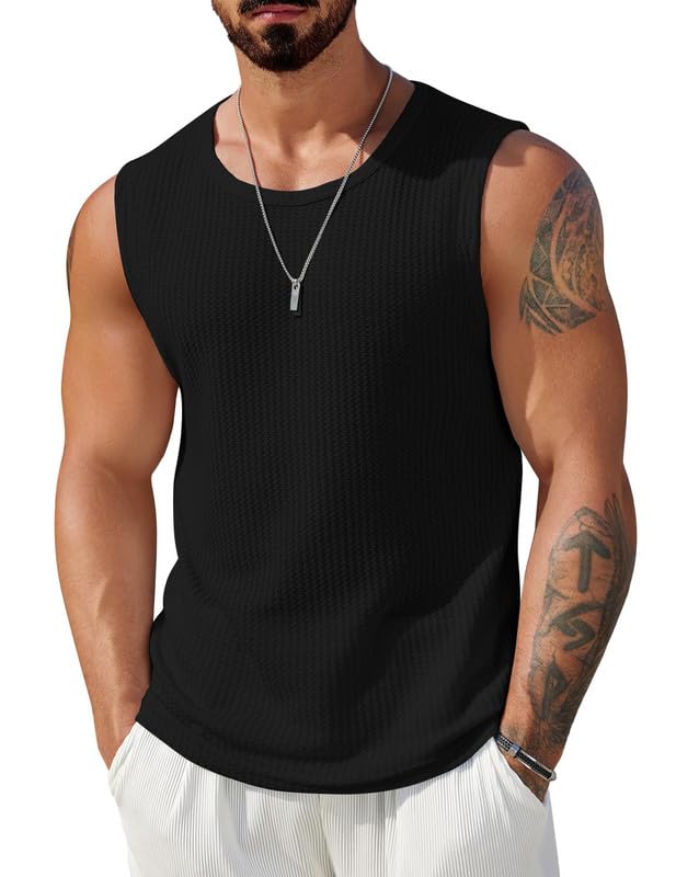 Men's Knitted Tank Tops Sleeveless Casual T Shirts Summer Beach Tank Shirts Waffle Tee B L2712
