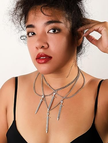 Sacina Grunge Skull Dagger Sword Necklace, Gothic Emo Grunge Necklace, Halloween Christmas Jewelry Gift For Women2