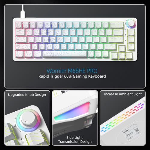 Image of Womier M68 HE V2 60% Percent Keyboard Rapid Trigger, Hall Effect Topographic Gaming Keyboard, Wired RGB Custom Mechanical Keyboard with Magnetic Switch, PBT Keycaps for Mac /Win (White)