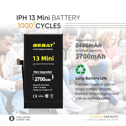 Image of Replacement for iPhone 13 MINI Battery,2700mAh High Capacity Li-ion Polymer Replacement Battery for Model A2628 A2481 A2626 A2629 with Professional Repair Tool Kits