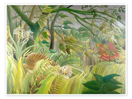 Tigre dans une tempête tropicale Poster de Henri Rousseau 70 x 50 cm Vert Tableaux Décoration murale