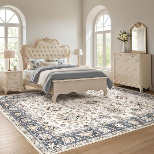 Tapete decorativo 9x12 ft azul y beige lavable miniatura 2