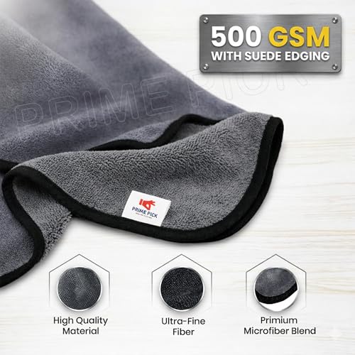 Image of PRIME PICK 500 GSM Microfiber Cleaning Cloth (35x85 cm) - Super Absorbent, Double-Sided Towel for Car, Bike & Auto Care Pack of 1 (Black)