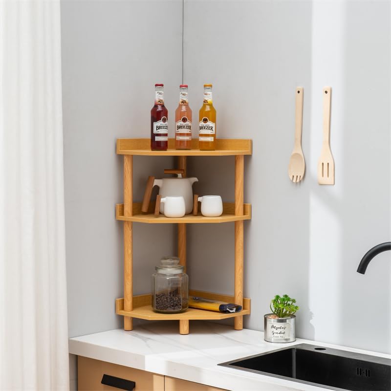 Miniatura 3 de Jniture Estante esquinero de 3 niveles, estantes de esquina independientes, estante de almacenamiento, estantería de esquina para baño y cocina