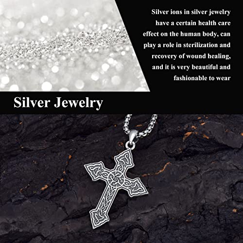 Adamzack Men's 925 Sterling Silver Gothic Cross Pendant Necklace Crucifix Christian Jesus Prayer Goth Punk Cool Biker Necklaces Fashion Jewelry Gifts For Men & Boys 22+2" #TOP5