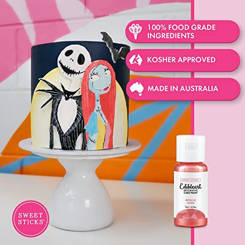 Image of Sweet Sticks Edible Art Decorative Cake Paint 0.5 Ounce (15 Milliliters), Metallic Coral