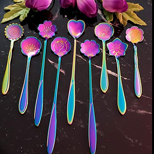 image for 9 Pcs Flower Spoon Coffee Teaspoon Set, ESRISE Stainless Steel Tea Spo
