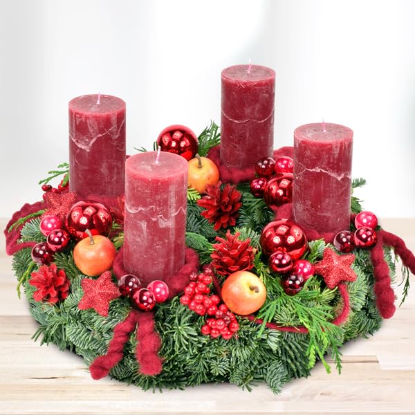Frischer Premium-Adventskranz Merry Christmas in Rot, handgebundener...