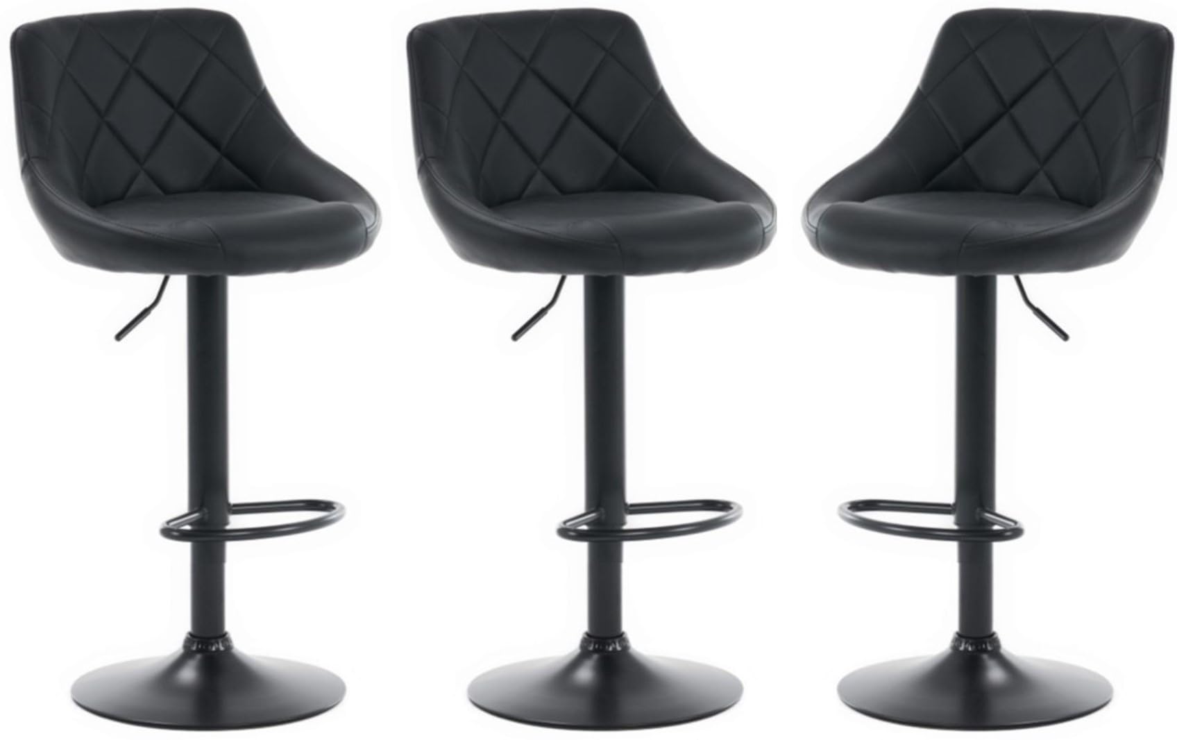 Set of 3 matching CORDOBA Bar Stools Set with Backrest, Leatherette Exterior, Adjustable Swivel Gas Lift, Black metal parts for Breakfast Bar, PACK OF 3 ! (BLACK)