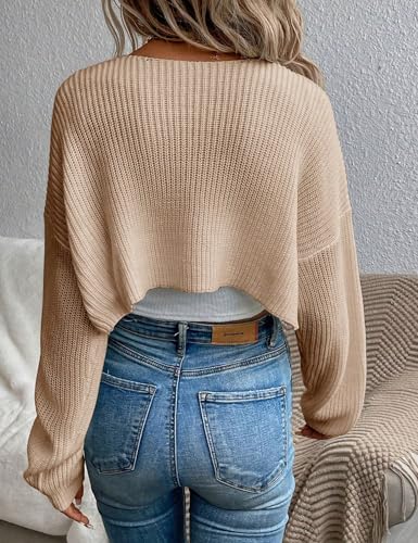 Women Open Front Ribbed Knit Cropped Cardigan Casual Loose Drop Shoulder Long Sleeve Knitted Crop Shrug Bolero2