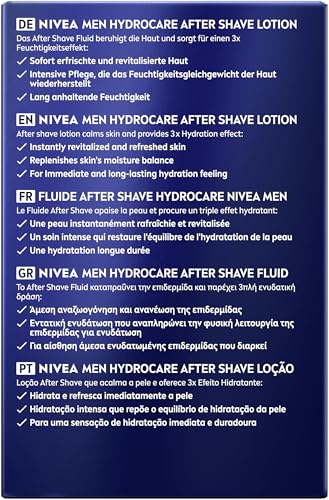 NIVEA MEN Hydrocare After Shave Fluid, beruhigendes After Shave für Männer, Hautpflege nach der Rasur mit Aloe Vera und Pro Vitamin B5 (100 ml)