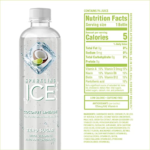 Image of Sparkling Ice, Coconut Limeade Sparkling Water, Zero Sugar Flavored Water, with Vitamins and Antioxidants, Low Calorie Beverage, 17 fl oz Bottles (Pack of 12)