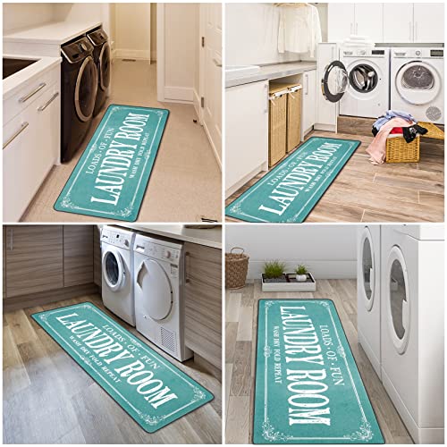 Romamigo Laundry Room Rug Runner Non Slip Laundry Mats Mudroom Runner Farmhouse Kitchen Floor Mat Bathroom Laundry Room Decor Accessories(Teal, 2' X 6') #TOP1