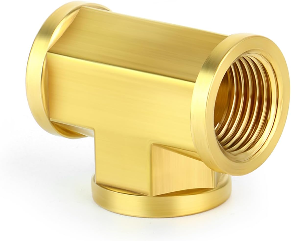3PCS Brass 1/4" NPT Tee Fittings, Female Threaded T-Shaped 3 Way Cast Pipe Fitting for Air/Fuel/Water/Gas/Oil
