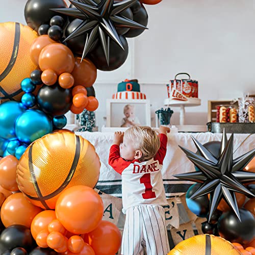 Basketball Balloon Arch Garland Kit, 100Pcs Basketball Party Balloons Orange Blue Balloon Garland For Boys Birthday Party Sports Party Gender Reveal Graduation With 4D Starburst Balloons #TOP2