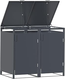 JOMO Galvanised Steel Wheelie Bin Box in Anthracite - Wheelie Bin House for 120 L & 240 L Bins - Weatherproof Wheelie Bin Cover, Sturdy Bin Box with Ventilation 2 Türen