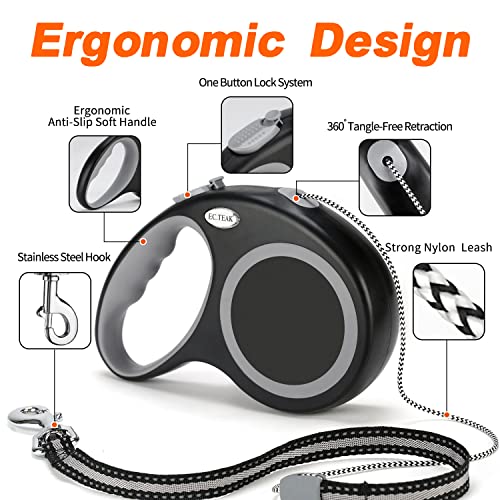 Retractable Dog Leash, 30 FT Dog Walking Leash for Small Medium Large Dogs up to 110 lbs, Heavy Duty No Tangle, Black by EC.TEAK - Image 2
