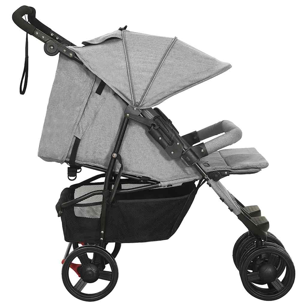 vidaXL Passeggino Gemellare Grigio Chiaro in Acciaio