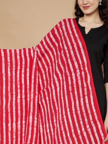 Image of Women's Cotton Rayon Bandhani Print Dupatta with Tassels 2.25 Meters | Women's cotton printed dupatta with tassels.