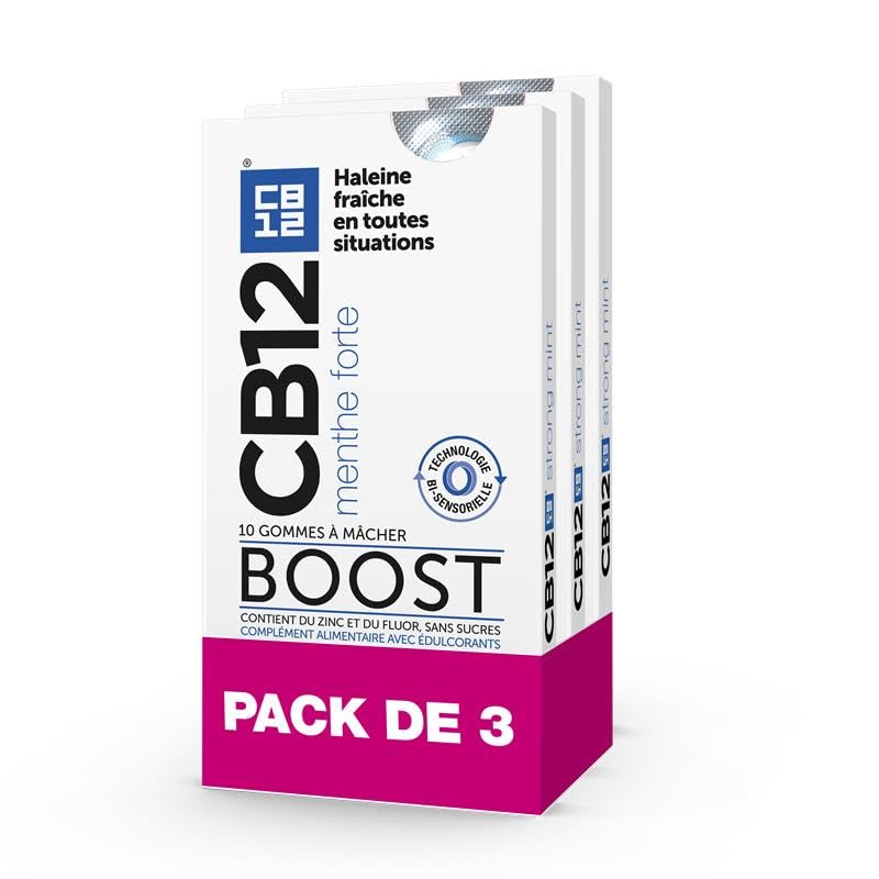 Gomme à mâcher CB12 Boost Menthe forte sans sucres – Lot de 30 chewing-gum haleine fraîche