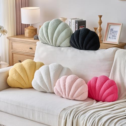 PLAYSKY Shell Pillow, Soft Decorative Pillows for Bed Couch, Seashell Plush Throw Pillow Aesthetic Home Decor Cushion for Bedroom Living Room (White, 18 X 13 Inches)