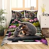 Funda Nordica Cama 105/120 Animal 3D Funda Edredón Erizo 180x220 cm, Ropa de Cama Ligera y Cómoda Microfibra con Cremallera y 2 Funda de Almohada Fácil Cuidado M/2405