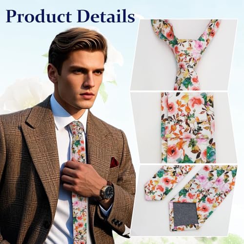 Image of Floral Ties Skinny Tie for Men, Cotton Mens Neckties for Weddings | 2.56'', floral, slim, soft and comfortable, men's neckties for casual, business, party, daily, dating