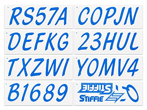 Image of STIFFIE Whipline Solid Blue /White 3 inch Alpha-Numeric Registration Identification Numbers Stickers Decals for Boats & Personal Watercraft